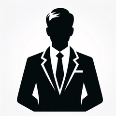 Silueta de hombre de negocios en un icono de fondo blanco que puede usarse como avatar o imagen de perfil - obrazy, fototapety, plakaty