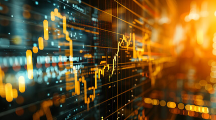 Graph on a screen, symbolizing stocks and trading - obrazy, fototapety, plakaty