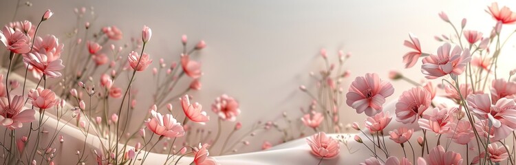 a white white and pink background filled with flowers on its own