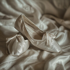 Elegant Ballet Slippers on a Satin Background
