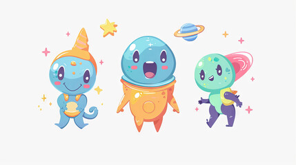 Obraz premium Alien Planet Pals: Fun and Friendly Characters for Intergalactic Adventures. Icon Concept Isolated Premium Vector. White Background