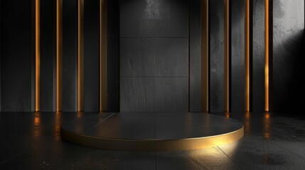 Sleek Black and Gold Podium for Luxury Event Generative AI