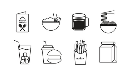 Collection of simple vector illustrations of food and drink menu icons