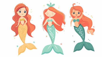 Obraz na płótnie Canvas Mermaid Princesses: Magical and Graceful Characters for Underwater Adventures. Icon Concept Isolated Premium Vector.