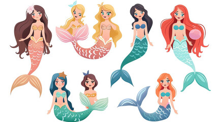 Mermaid Princesses: Magical and Graceful Characters for Underwater Adventures. Icon Concept Isolated Premium Vector.