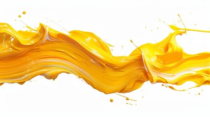Brush Stroke of Vibrant Yellow Oil or Acrylic Paint on White Generative AI