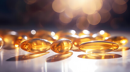 Beautiful yellow capsules or Omega-3, yellow fish oil