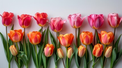 Naklejka premium Birthday Tulips on White with Copy Space Generative AI