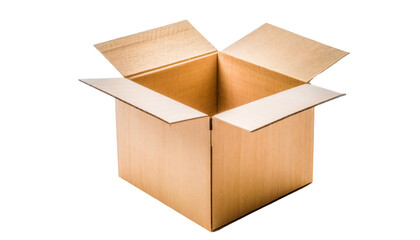 Open cardboard box isolated on transparent background.