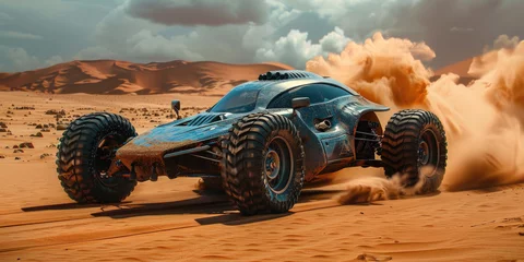 Wandaufkleber All-terrain sport car advancing in the middle of the desert © piai