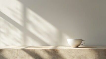 Minimalist White Coffee Cup with Lighting Generative AI - obrazy, fototapety, plakaty