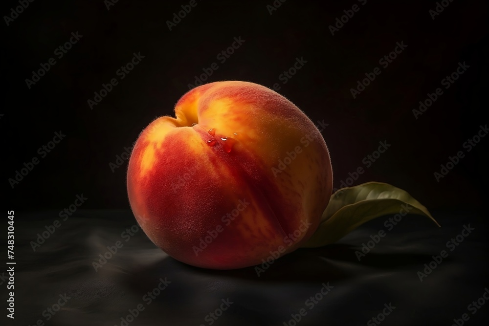 Aufkleber close up of a peach view of resting on a flat surface, showcasing its texture, color, and shape