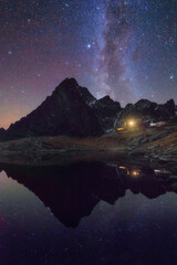 Starry nigh by the mountain lake