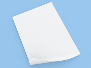 White curved sheet of paper on a blue background. 3d render illustration.