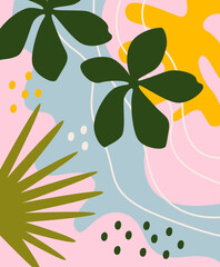 Tropical Flowers Leaves Background