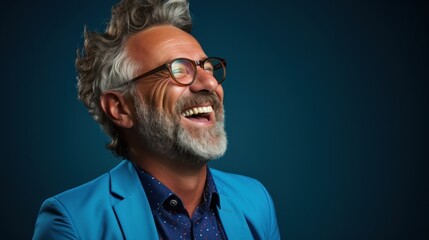 Obraz premium Bearded man wearing glasses smiling in close-up portrait