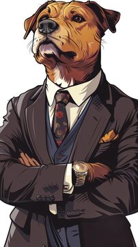 a cartoon image of a dog wearing a suit and a tie, in the style of intense portraiture, tonalist genius, anime-inspired characters, contrasting lights