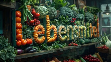 Nutritious Fruits and Vegetables Spelling Out Food Market Generative AI