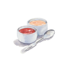 Two sauces, drawn in watercolors on paper