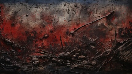 Illustration design of war soldiers on the battlefield and carrying rifles, with a red-hot background and thick smoke and debris. - obrazy, fototapety, plakaty