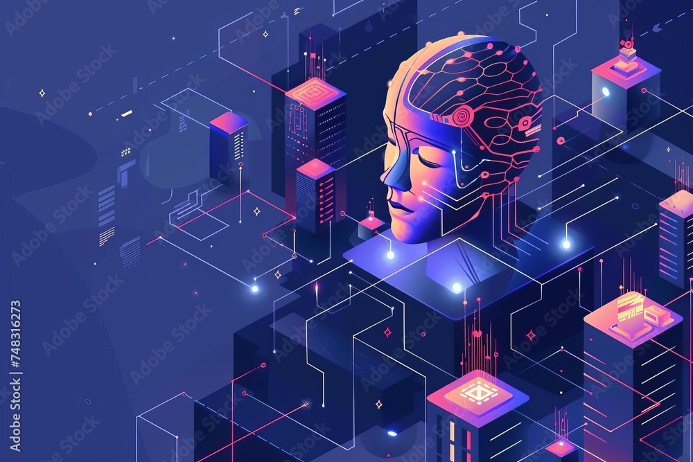 Aufkleber illustration of advanced artificial intelligence technology depicting the future of ai in deep learn