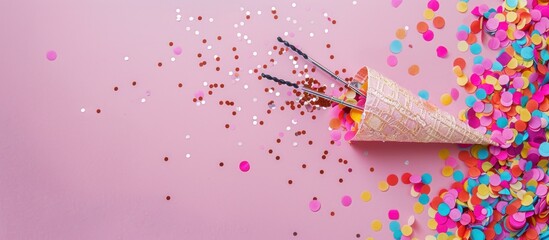 Party cone with confetti and whistles - obrazy, fototapety, plakaty