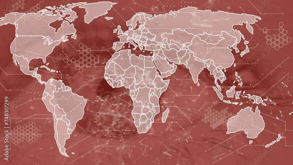 Poster animation of digital data processing over world map background