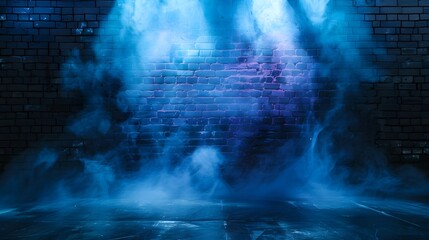 Brick wall texture pattern, blue, and purple background, an empty dark scene, laser beams, neon,...