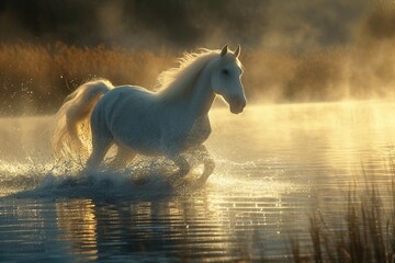 Spirit of the Lake: Mystical Horse in Tranquil Waters