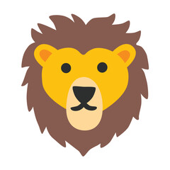 Lion vector icon. Isolated sign sticker emoji design of friendly, cartoon-styled face of a lion—the large cat and king of the jungle looking straight ahead 