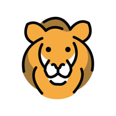Lion vector icon. Isolated sign sticker emoji design of friendly, cartoon-styled face of a lion—the large cat and king of the jungle looking straight ahead 