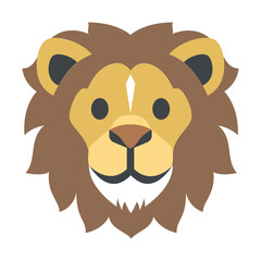 Lion vector icon. Isolated sign sticker emoji design of friendly, cartoon-styled face of a lion—the large cat and king of the jungle looking straight ahead 