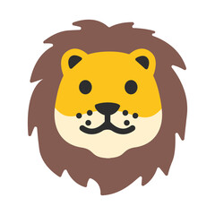 Lion vector icon. Isolated sign sticker emoji design of friendly, cartoon-styled face of a lion—the large cat and king of the jungle looking straight ahead 