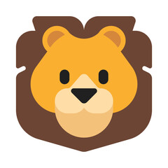 Lion vector icon. Isolated sign sticker emoji design of friendly, cartoon-styled face of a lion—the large cat and king of the jungle looking straight ahead 