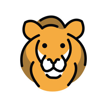 Lion vector icon. Isolated sign sticker emoji design of friendly, cartoon-styled face of a lion—the large cat and king of the jungle looking straight ahead 