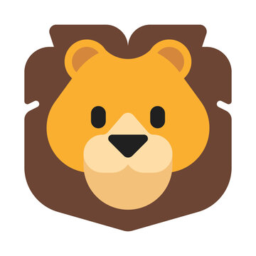 Lion vector icon. Isolated sign sticker emoji design of friendly, cartoon-styled face of a lion—the large cat and king of the jungle looking straight ahead 