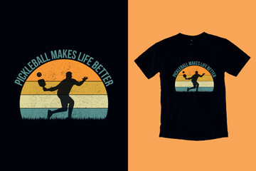 Pickleball Makes Life Better Funny Retro Vintage Pickleball T-shirt Design