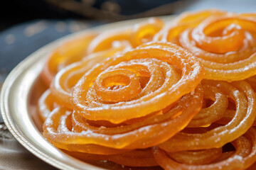 A plate of jalebi, a sweet popular in the Indian subcontinent and regions with South Asian diaspora.
