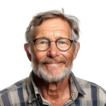 Contented Senior Man with Glasses and Checked Shirt Transparent PNG