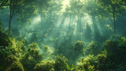 Obraz premium Dense forest with towering green trees stretching into the horizon