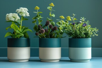 lilly pilly plant pots on a blue wall