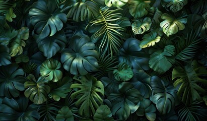 iridescent green leaves and leaves of exotic plants
