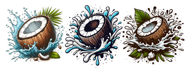 coconut logo hand drawn watercolor
 - obrazy, fototapety, plakaty