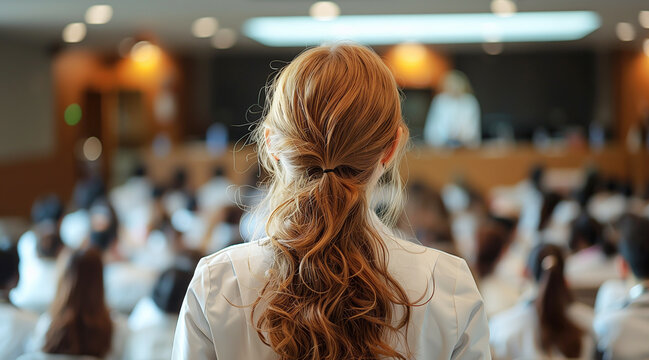 Attendee queries lecturer at medical forum