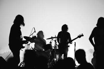 Silhouette of Audience and Band at Live Music Concert