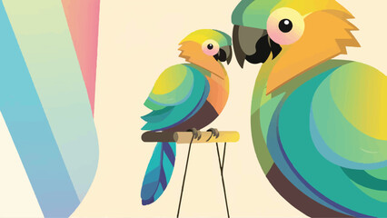 Explore the Vibrant World of Parrots: Flat Vector Illustration Offering Colorful Depictions of These Beautiful Birds.  