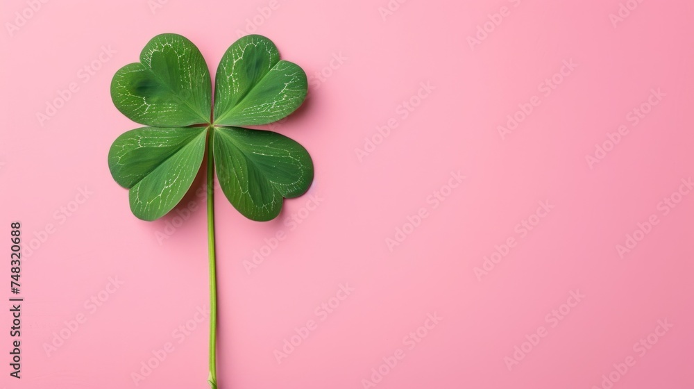 Poster a four - leaf clover on a pink background with copy - space in the middle of the image for a st patr