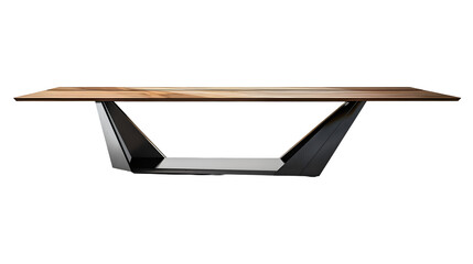  A chic wood and metal table boasting a contemporary ultra design, positioned gracefully on a minimalist, transparent background