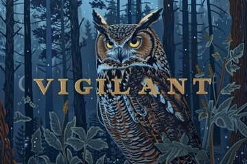 Vigilant Owl's Watchful Eye in Twilight Forest Generative AI
