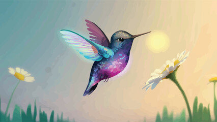 Delight in Nature's Beauty: Flat Vector Illustration Showcasing the Graceful Hummingbird in Vibrant Detail. 